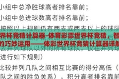 体彩世界杯竞猜计算器-体育彩票世界杯竞猜，智慧工具的巧妙运用——体彩世界杯竞猜计算器详解，体彩世界杯竞猜计算器，智慧工具的巧妙运用