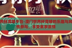 澳门世界杯竞猜平台-澳门世界杯竞猜的乐趣与风险，理性参与，享受赛事激情，澳门世界杯竞猜，乐趣与风险的理性探索，享受赛事激情的智慧之道