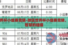 微信世界杯小组赛竞猜-微信世界杯小组赛竞猜，激情与智慧的碰撞，微信世界杯小组赛竞猜，激情与智慧的碰撞