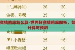 世界杯竞猜赔率怎么算-世界杯竞猜赔率解析，如何精准计算与预测，解析世界杯竞猜赔率，精准计算与预测的秘诀