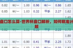世界杯盘口怎么算-世界杯盘口解析，如何精准计算与理解，揭秘世界杯盘口，精准计算与解析技巧