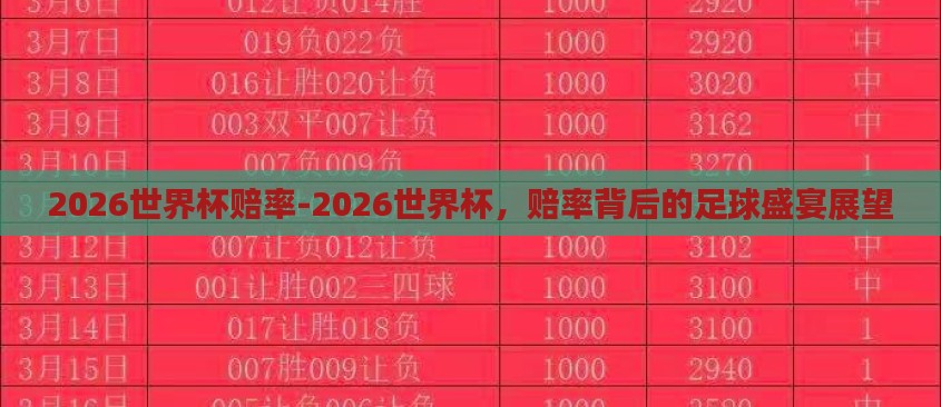 2026世界杯赔率-2026世界杯，赔率背后的足球盛宴展望