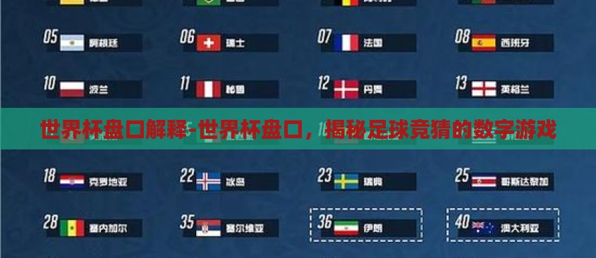 世界杯盘口解释-世界杯盘口，揭秘足球竞猜的数字游戏