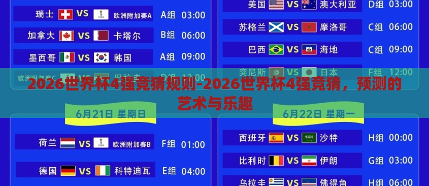 2026世界杯4强竞猜规则-2026世界杯4强竞猜，预测的艺术与乐趣