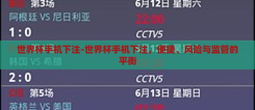 世界杯手机下注-世界杯手机下注，便捷、风险与监管的平衡