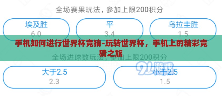 手机如何进行世界杯竞猜-玩转世界杯,手机上的精彩竞猜之旅 手机如何进行世界杯竞猜-玩转世界杯,手机上的精彩竞猜之旅