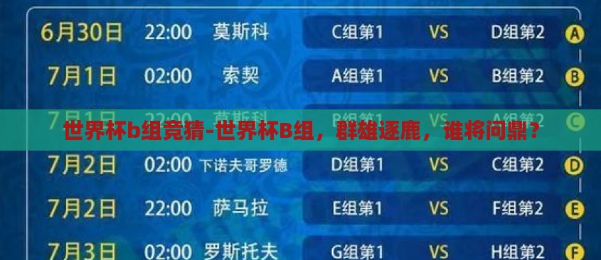 世界杯b组竞猜-世界杯B组，群雄逐鹿，谁将问鼎？