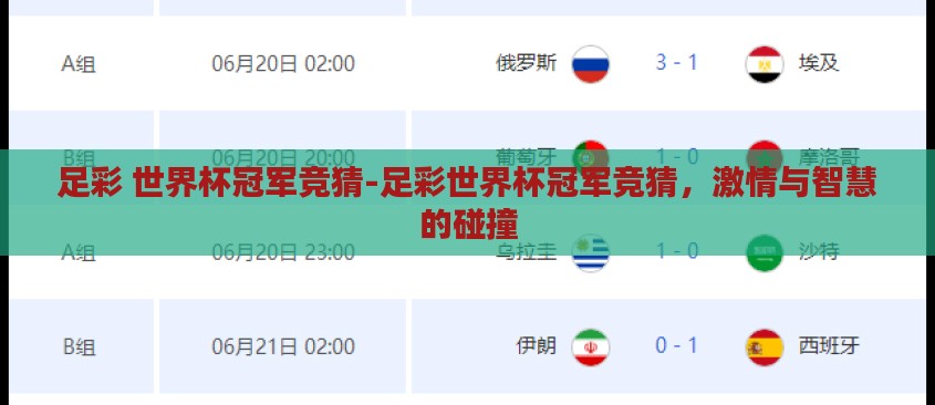 足彩 世界杯冠军竞猜-足彩世界杯冠军竞猜，激情与智慧的碰撞