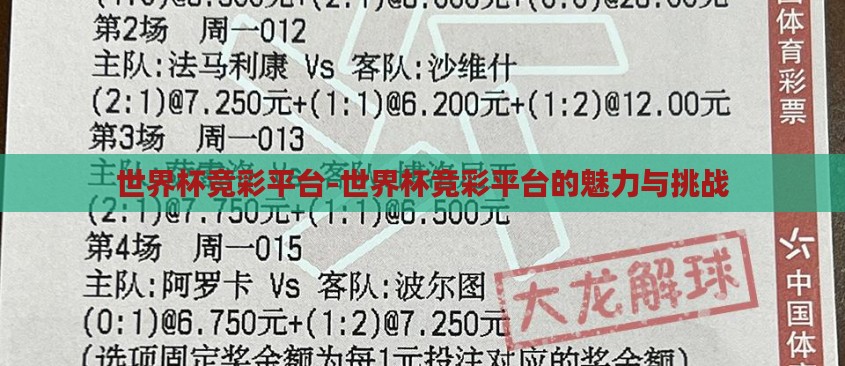 世界杯竞彩平台-世界杯竞彩平台的魅力与挑战